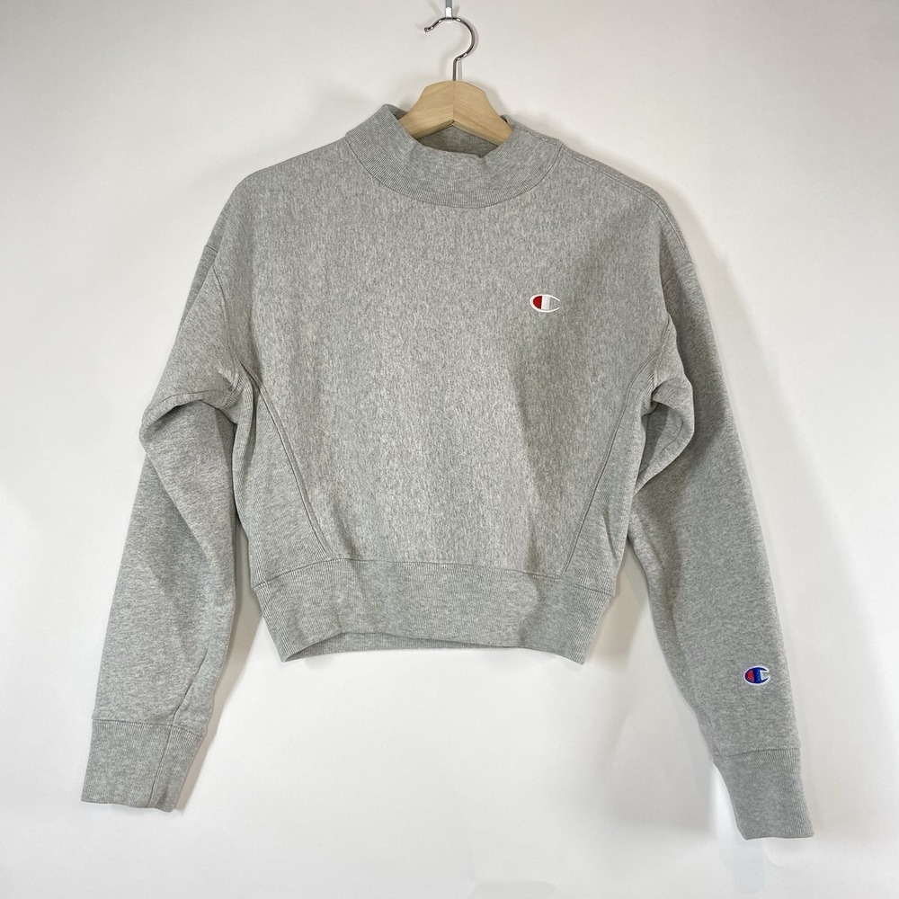 Champion Reverse Weave Mock Neck Heather Gray Women's Casual Sweatshirt Size S